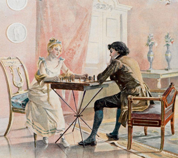 Ольга Ларина и Ленский играют в шахматы